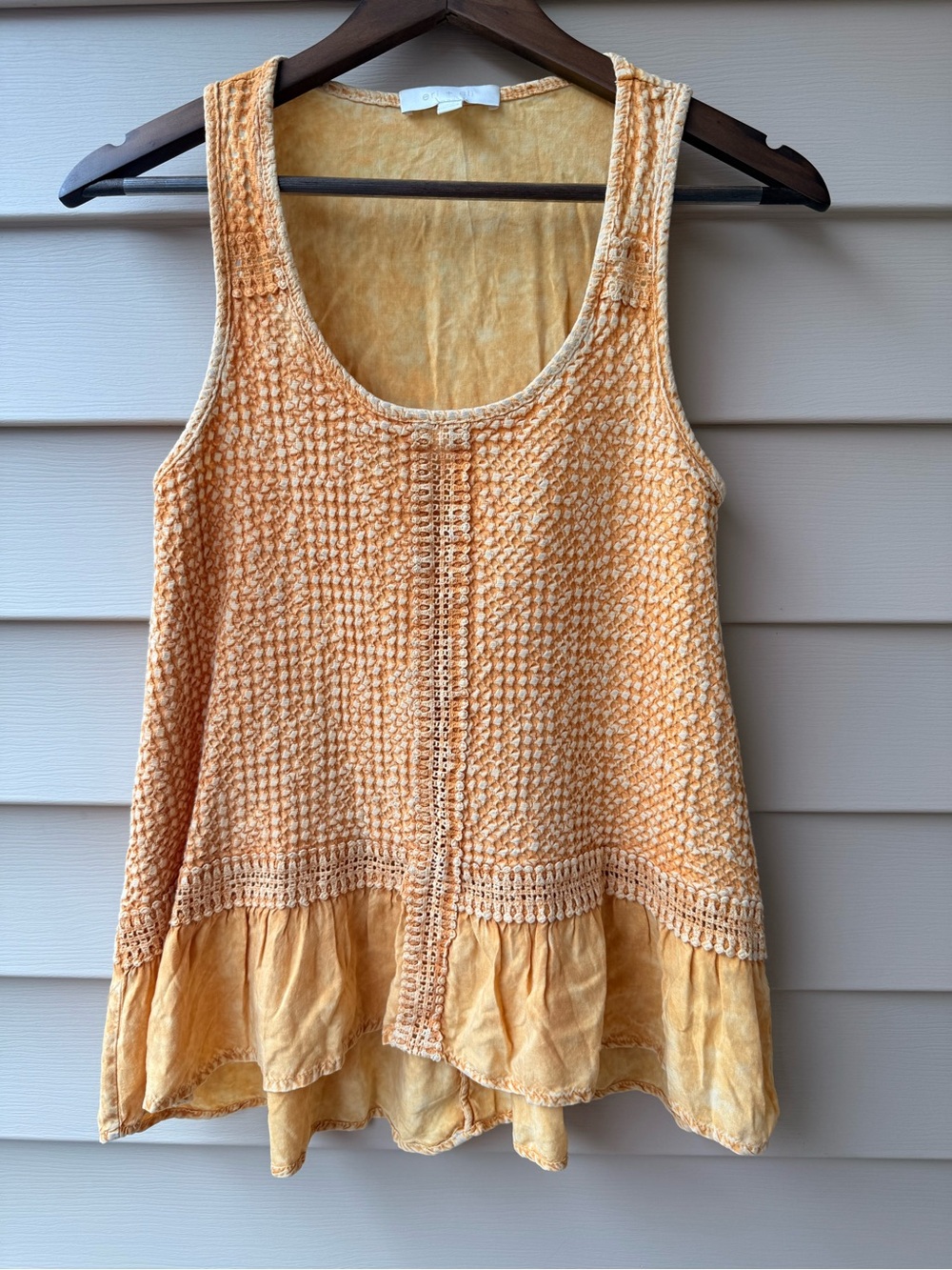 Eri + Ali Mustard Crochet Ruffle Hem Tunic Tank Top XS